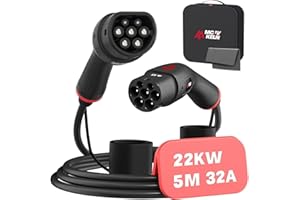 MCEVKELN Cavo Ricarica Auto Elettrica Tipo 2 22KW 32A| Trifase| 5Metri EV Cavo Tipo 2 per Veicoli Elettrici IEC 62196-2 Colonnina Ricarica Auto Elettrica, con Borsa