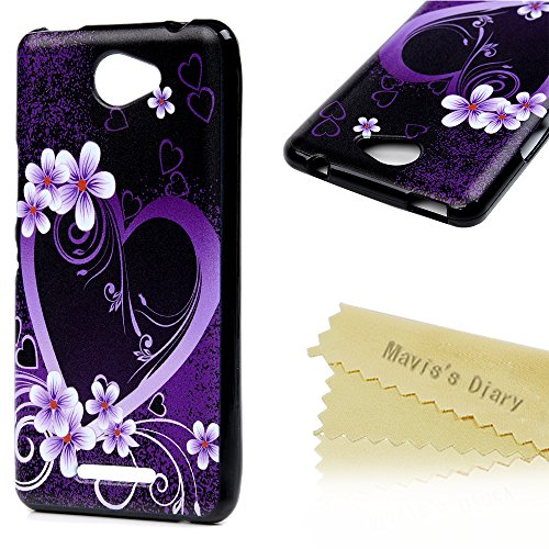 Funda bq Aquaris U U Lite Silicona Gel TPU Ultra Delgado - Mavis s Diary Cover Shock-Absorci  n y Anti-Ara  azos Carcasa Case Bumper Parachoques Choque Absorci  n - Flor de color p  rpura y amor