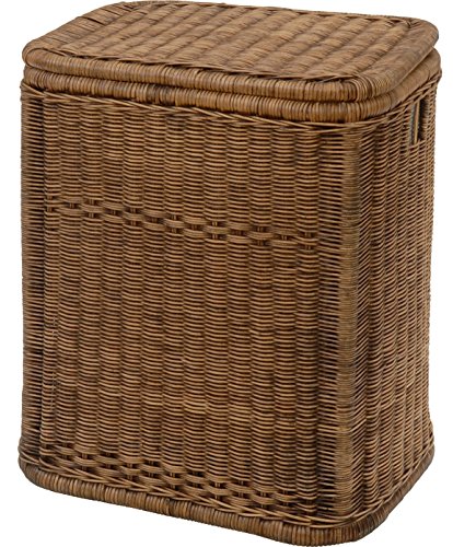 Vintage Braun-farbener Rattan-Wäschekorb / Wäschebox mit schönem Streifen-Muster