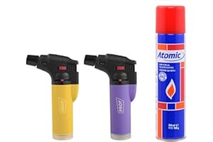 DISPAU ¡Bombona de Gas de Regalo! - Pack 2 Mini Soplete Culinario para Cocina: Flambeador de Gas con Llama Ajustable - Ideal para Caramelizar, Crema Catalana y Barbacoas - Color Aleatorio