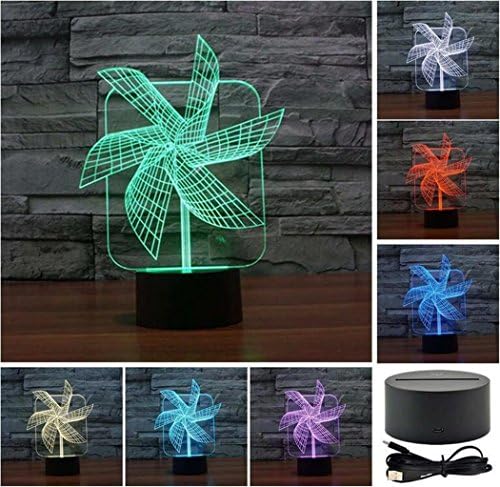 3D Windmill Small Night Light Acrylic Visual Touch USB Table Light LED 7 Color Art Decor Creative Home Child (Voltage: 5V) [Energy Class A+++]