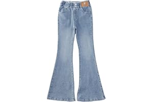 GENERIC Kids Flared Jeans Girls Baggy Fashion School Teenage Girls Loose Fit Bootcut Denim Trousers Buttons Elegant Comfy Stretchy Casual Sports Vacation Sweatpants 5-14 Years