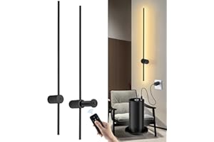 AANYHOH Battery Operated Wall Lights Indoor, USB Rechargeable Wall Light with Remote Control, Dimmable Wireless LED Wall Lamp Black 100CM, 360° Rotation Modern Wall Sconces for Living Room, Bedroom, 2 Pack