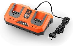 Fuxtec Chargeur Rapide Double Li-ION 2,4A 70W E1LG3A - pour Batterie 2Ah & 4Ah adapté à Tous Les Outils de Jardin 20 Volt - Tension de Charge 20.9V