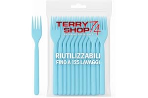 Terryshop74 Forchette Riutilizzabili Lavabili in Lavastoviglie Fino a 125 Volte – 7 Pollici – 6 Colori – Plastica Resistente – Varianti Coltelli e Cucchiai Bianchi (100, Forchette azzurre)