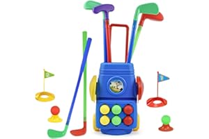 AVCXEC Toddler Golf Set Toys for Kids, Toy Golf Club Set, Kids Golf Suitcase Toy Set with 4 Colorful Golf Sticks 6 Balls and 2 Practice Holes, Childrens Toy Golf Set for Boys Girls, Toddlers