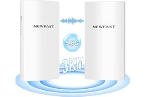 NEWFAST Wireless Bridge 3KM Outdoor Weatherproof Point to Point 5.8G WiFi Bridge for, Built-in 11DBi High Gain Antenna, Long Range WiFi Extend to Outbuildings/Farm/Shop/Garage