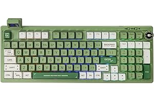 EPOMAKER RT100 97 Keys Gasket BT5.0/2.4G/USB-C Mechanical Gaming Keyboard with Customizable Display Screen, Knob, Hot Swappable Socket, 5000mAh Battery for Win/Mac (Green, Wisteria Linear Switch)
