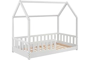 WELL HOME MOBILIARIO & DECORACIÓN Cama Infantil Modelo cabaña de Pino lacada en Blanco 90x190cm