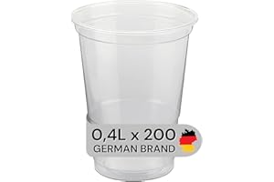 ‎LOGIPACK GERO LogiPack GeRo Trinkbecher | Eichstrich 0,4l | Bierbecher Plastikbecher Einwegbecher aus Kunststoff PP (Polypropylen), Transparent klar | Ausschankbecher (200)