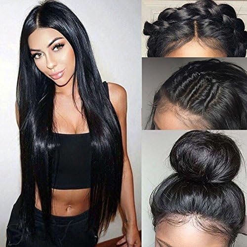 Helene Lace Front Wig Synthetic Wig Heat Resistant High Temperature Fiber Swiss Lace Part Handmade Straight Long Wigs for Women Natural Hairline with Baby Hair (24 Inches Black Color)