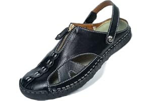 Dabbqis Mens Sandals Leather Closed Toe Outdoor Summer Anti-Slip Beach Sandals