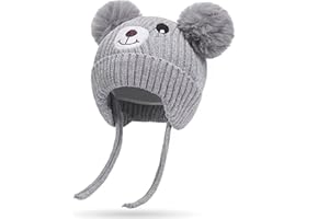 KEELYY Dziecięca czapka beanie czapka dzianinowa na jesień czapka zimowa słodki kapelusz z klapką na uszy i tasiemkami do wiązania, ciepła czapka dla chłopców i dziewczynek, Grey Bear, jeden rozmiar