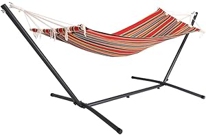 Detex Amaca con Supporto Portata 150kg Amache Giardino Spiaggia Campeggio Balcone Terrazzo Rosso