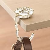 DEYHOME Katlanabilir Masa &Ccedil;anta Askısı, G&uuml;l Tasarımlı, &Ccedil;inko Alaşım, 4,5 cm, Kadın &Ccedil;antaları i&ccedil;in Kanca Aparatı (Kırık Beyaz)
