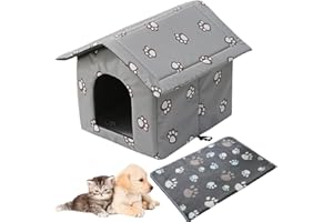 Hojalis Casetta Per Gatti Per Esterni, Cuccia Per Gatto Da Esterno, Casetta Per Gatti Da Esterno Impermeabile, CasettaGatto Esterno Con Cuscino Rimovibile, per Animali Domestici e Randagi(40x38x35cm)