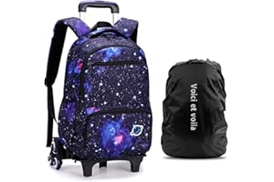 VOICI ET VOILA Mochilas Escolares con Ruedas Carro para Mochilas Escolares Niña Niños Grande Bolsas Escolares 6 Ruedas Trolley Bag Mochila Infantil Negro 30 * 14 * 45cm