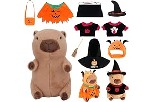 RNPKZ Capybara gosedjur med kläder och accessoarer, 25 cm Capybara plyschdjur, söt vattengris, gosedjur, klä upp mjukisdjur, plyschleksak, presenter till flickor och pojkar (Halloween-tema)