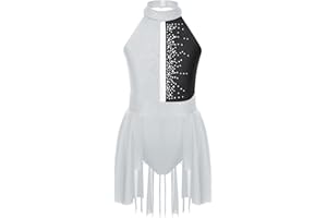 TiaoBug Vestido de Danza Clásica para Niña Maillot sin Manga de Lentejuelas Brillante de Gimnasia Rítmica Patinaje Leotardo Ballet Vestido de Bailarina