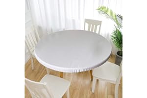 Cozomiz Copritavolo Sotto Tovaglia Rotonda Rettangolare Tavolino Impermeabile Antimacchia Kitchen Decoration per Tavola da Pranzo Bianco 110cm Taglio Aderente Rotondo