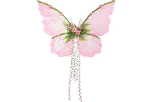 Snylcce Pink Fairy Wings for Girls Women, Sparkle Princess Party Wings for Birthday Halloween Costume Dress Up