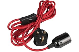 Wowsale Pendant Light Ceiling Lighting Fitting, E27 Lamp Holder Suspended Pendant Light Fitting Kit, 2 Core Gold Fabric Cable Plug with On/Off Switch- UK Plug (Red, 2m)