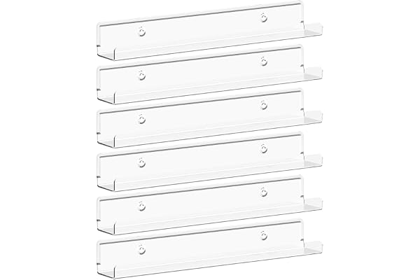 Lifewit Étagères Flottantes pour Disques Vinyles, Lot de 6 Étagères Murales en Acrylique Clair 30 cm, Décoration pour Livres/Photos/Maquillage, Chambre, Salon, Salle de Bain, Rangement et Organisation