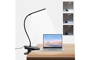 ‎LQWELL LQWELL® Lampa Z Klipsem Do Lampki Do Czytania W ŁÓżku, Ściemniana Lampa Zaciskowa, 3 Poziomy Jasności I Lampa Biurkowa Z Elastycznym 360° Do Domowego Biura (Czarny)