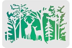 FINGERINSPIRE Plantilla de bosque de ciervos 29x21cm Plantillas de pintura de dibujos de ciervos de bosque plantillas rectangulares reutilizables para pintar en paredes de madera, tela aerógrafo