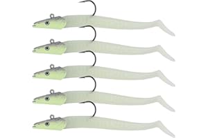 Matymats 2Pcs/5Pcs/15Pcs Soft Plastic Lures, Squid Lures, Sand Eel Fishing Lures, Fishing Jig Head Hooks, Bass Trout Walleye Salmon Lures, Soft Fishing Lures Kits for Freshwater Saltwater