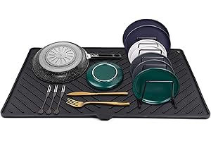Silikon-Abtropfmatte - Große Abtropfmatte für die Küche, hitzebeständig, schnell trocknend - 23.5 x 15.2''Abtropfmatte zum Abwasch von IYYI(LSD-Black, 23.5 x 15.2'')
