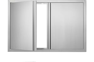 VEVOR Porta di accesso per barbecue, 91 x 61 cm (larghezza x altezza), doppia porta verticale in acciaio inox con maniglie da incasso, per barbecue e stazione di cottura