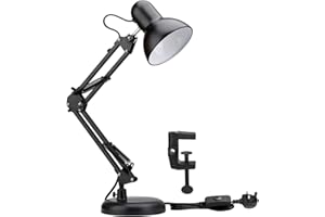 Lepro Desk Lamp, E27 Swing Arm Desk Lamp with Clamp, Classic Black Table Lamp, E27 Bulb Holder, Flexible Black Desk Light for Study Desk, Office, Bedroom, Reading, Nails, Back to School and More