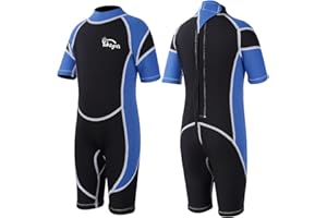 Yikayin Traje de Neopreno para niños, Corto, 2,5 mm, Neopreno, para niños y niñas, Traje de baño térmico UV, Cremallera Trasera para Clases de natación, Buceo, Surf, Snorkel