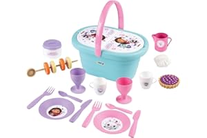Smoby- La Casa de Muñecas de Gabby Cesta de Picnic - con 2 Juegos de Vajilla, Pegatinas, Jarra de Leche, Azucarero, hasta 21 Accesorios, A Partir de 3 años (7600312506)