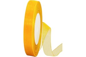HONGCI 45m Organzaband Gelb 15mm Breit Chiffo Geschenkband,Transparentes Gelb Organza Bänder Chiffonband Schleifenband Dekoband Geschenkverpackung Deko Band Tüllband für Weihnachten Hochzeit Taufe Geburtstag