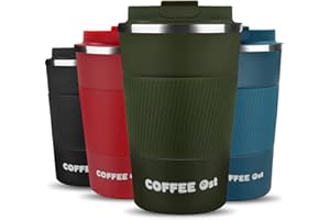 Cala Verde termo café reutilizable - vaso para llevar, taza térmica de acero inoxidable 380ml (Verde Militar)