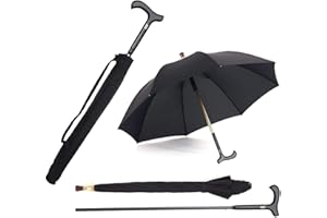 WRZBEST 2-in-1 Walking Sticks Umbrella - Windbreak Ribs Walking Cane Crutch Self Protection Umbrella Heavy Duty Solid Tungsten Steel - Ideal Father's Gift for Climbing, Hiking, Hanging Out on Raining