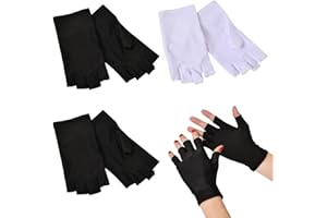 TIANNAIT 3 Pairs of Nail Sunscreen Half-Finger Gloves, Special Elastic ice Silk Half-Finger Gloves for Nail Art, Unisex Sunscreen ice Silk Gloves, Elastic ice Silk Half-Finger Gloves