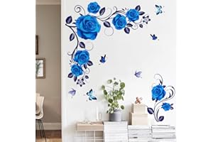 Runtoo Autocollants muraux à suspendre motif roses bleues pour salon, chambre de fille, décoration murale