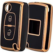 OFF WE GO Coque De Clé Voiture à Télécommande Étui TPU Protection Clé Voiture Pour Peugeot 207 307 308 407 408 3008 5008 Citroen C2 C3 C4 C5 C6 C8, Or Noir
