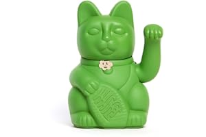 DIMINUTO CIELO Gato de la Suerte chino - Lucky Cat - Maneki Neko. VERDE, M (10x6x15cm)