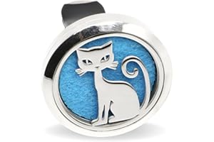 ZEN ARÔME Zen’Arôme Diffuseur de Parfum pour Voiture Clip’Arôme, Désodorisant Voiture Pour Parfum et Huile Essentielle, Acier Inoxydable, Clip sur Grille de Ventilation, Motif Chat + 5 Buvards Réutilisables