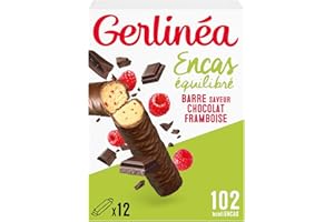 Gerlinéa - Barres Protéinées - Chocolat Noir Framboise - Encas Équilibré - Goûter et Petit-Déjeuner - Réduites en Sucre - Sans Huile de Palme - 1 Boîte de 12 Barres - 372 g