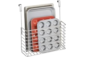 mDesign Organizer do kuchni zawieszany – Półka kuchenna wisząca do akcesoriów i przyborów kuchennych – Uchwyt na deski do krojenia zawieszany, metalowy – 2-pack – srebrny