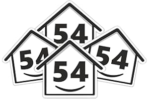 RUBIGO 4 x Bin Numbers for Wheelie Bins, 1-99, 15cm ‘Happy House Design Dustbin Stickers, Easy Application Stick On Number Stickers - Weatherproof Self Adhesive Vinyl, Black (54)