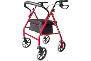 QUAHOM Lightweight Folding Mobility Aids, Mobility Walker Rollator 4 Wheel with Padded Seat, Lockable Brakes and Bag, Walking Frame for The Elderly or Disabled (Red)