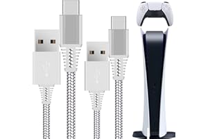 PRIMICITY PS5 Controller Charger Cable 2 Pack- White Nylon Braided PS5 Charging Cable (2M) (7FT Long Ps5 Chargers) Dual Sense Charger Ps5 - USB-C Charger Wire (UK SELLER)