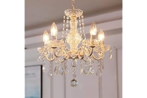 ‎SM SAINT MOSSI Saint Mossi Kristallglas Kronleuchter Deckenleuchte / 5 Arme/Lichter E14 Lampensockel Handmade vintage weiß lackiert