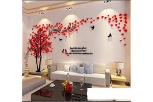 GUANGMU Albero Adesivo da Parete, Alberi e Uccelli 3D Adesivi Murali Arts Wall Sticker Decorativi per TV Par, Camera da Letto, Sala, Asili Nido, Ufficio, Bambini Stanze (Rosso Sinistra,S-200 * 100cm)